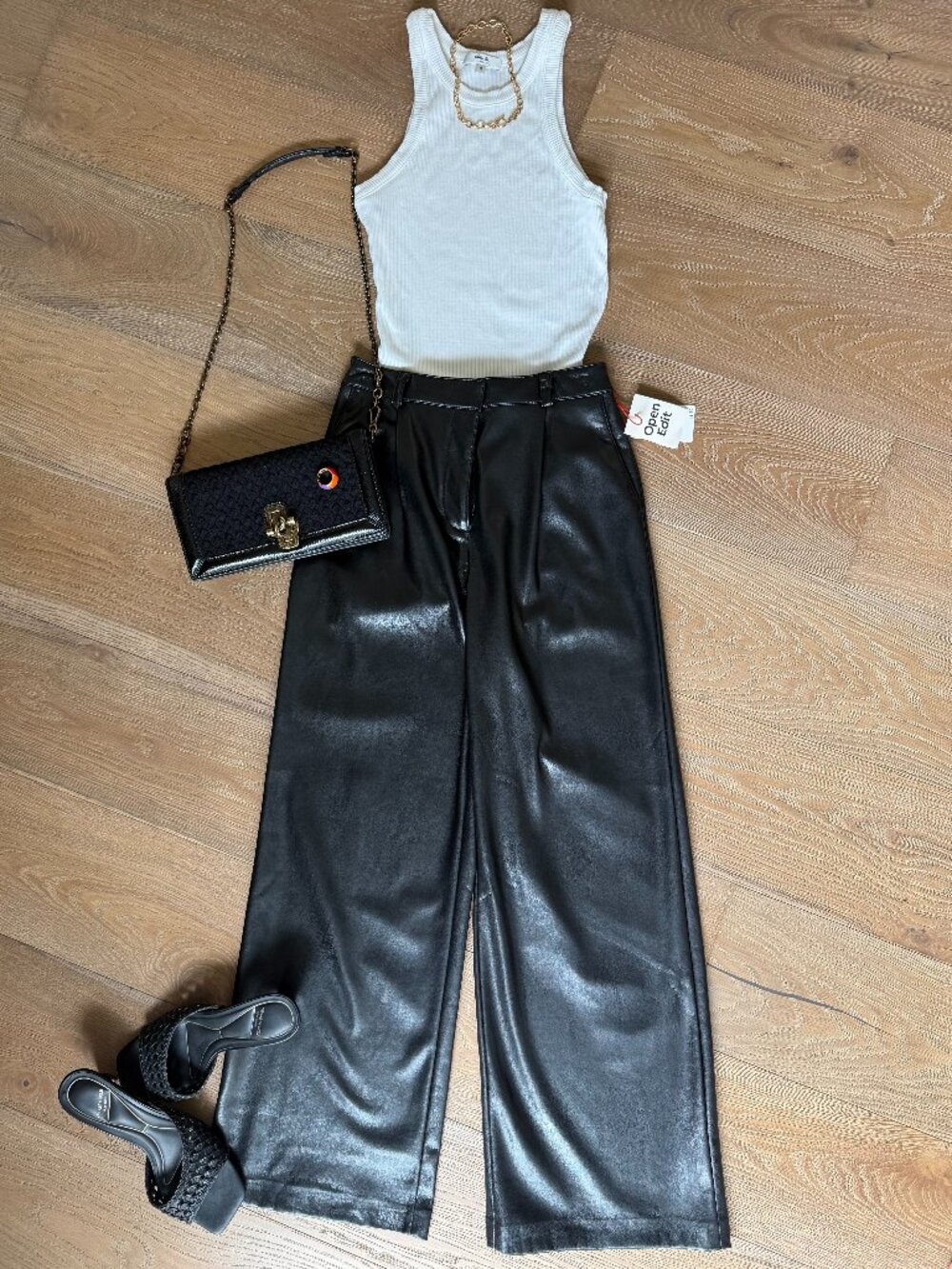 NWT Open Edit Vegan Leather Wide Leg Trousers - Size Small